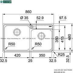 Chậu rửa bát Franke BCX 620-42-35 (Inox, 2 hộc lệch)