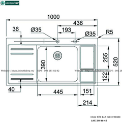 Chậu rửa bát Franke LAX 211-W-45 (Inox, 1 hộc 1 bàn chờ - Made in Switzerland)