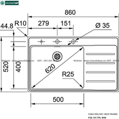 Chậu rửa bát Franke FSX 211 TPL RHD (Inox, 1 hộc 1 bàn chờ - Made in Switzerland)