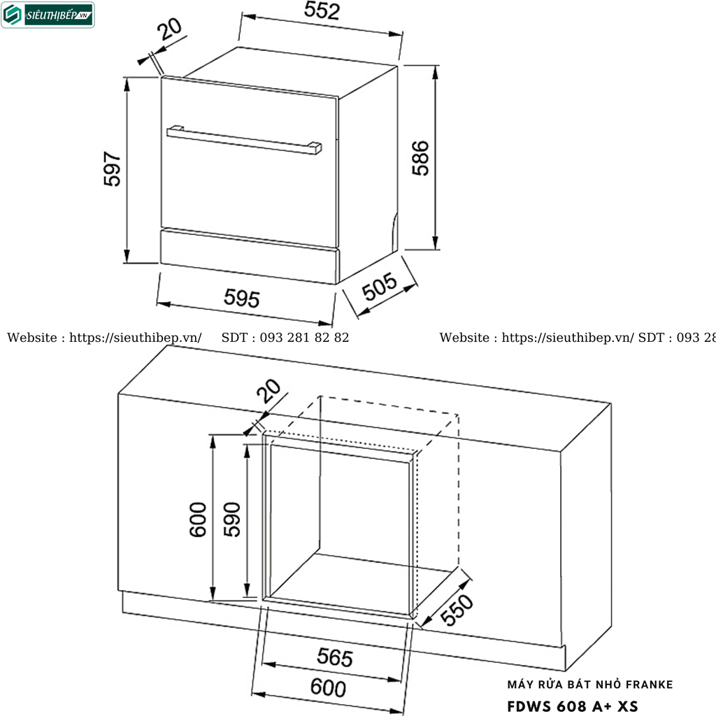 Máy rửa bát Franke FDWS 608 A+ XS (Nhỏ - 6 bộ đồ ăn Châu Âu)