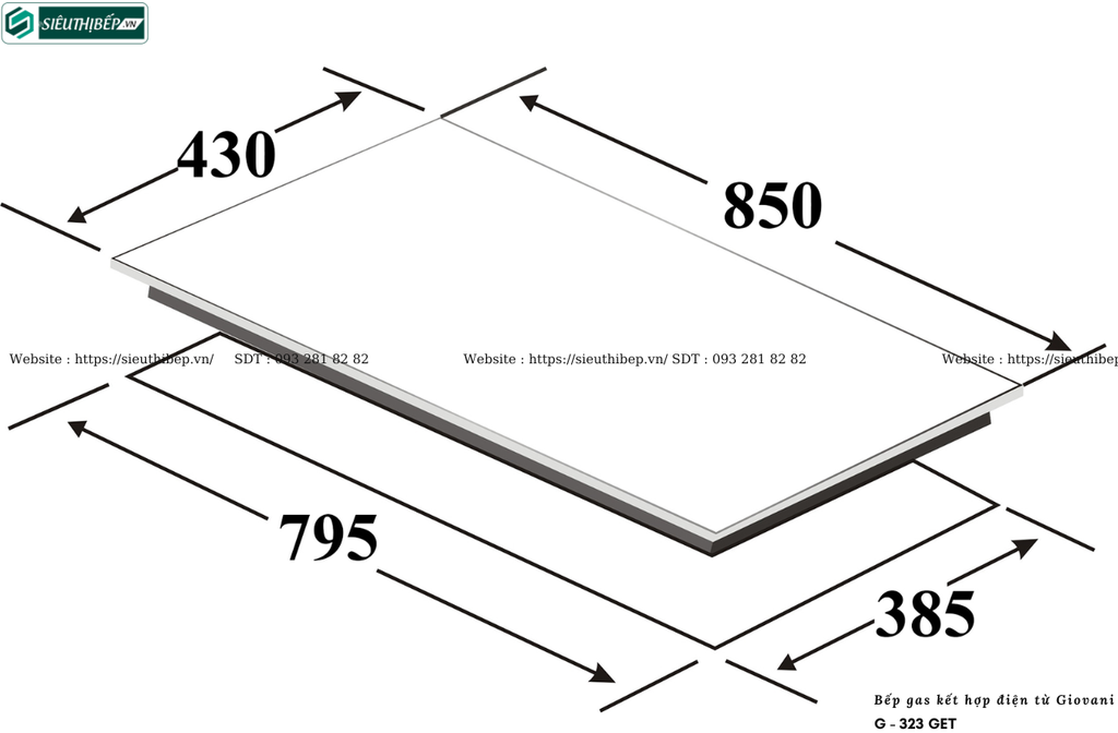 Bếp kết hợp Giovani G - 323 GET (Từ kết hợp Gas, Điện - 3 vùng nấu)