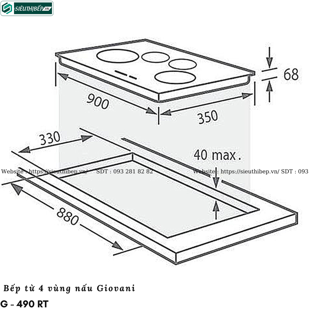 Bếp từ Giovani G - 490 RT (4 vùng nấu - Made in Italy)