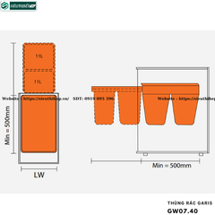 Thùng rác Garis GW07.40 (Màu ghi xám, cánh kéo, kích thước mặt cánh 400mm)