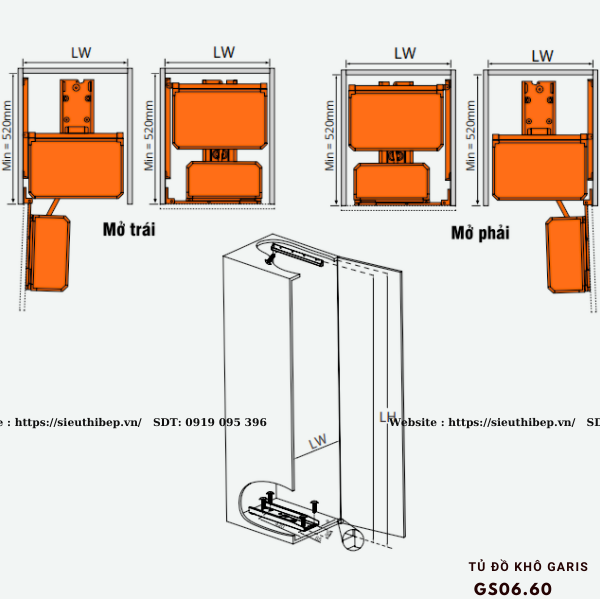 Tủ đồ khô Garis GS06.60 (Nan tạo hình dạng hộp, Inox, khung thép sơn tĩnh điện)