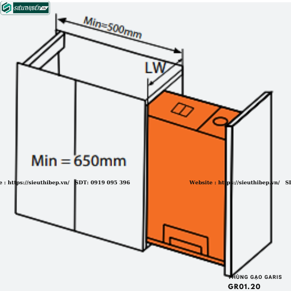 Thùng gạo Garis GR01.20 / GR02.25 / GR03.30 (Nhựa, 1 khoang, cánh kéo / cánh mở)