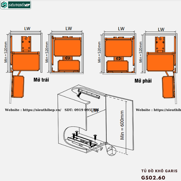 Tủ đồ khô Garis GS02.60 (Nan tạo hình dạng hộp, Inox, khung thép sơn tĩnh điện)