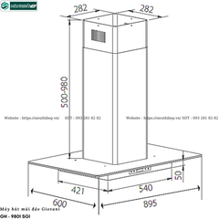 Máy hút mùi đảo Giovani GH - 9801 SGI (Treo độc lập - Kính chữ T)