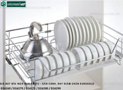 Giá bát đĩa Eurogold EG6260 / EG6270 / EG6275 / EG6280 / EG6290 (Inox nan âm tủ - gắn cánh, ray giảm chấn)