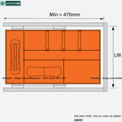 Giá dao thớt, gia vị, chai lọ Garis GK01 (Nan tạo hình dạng hộp, inox, dùng cho cánh kéo)