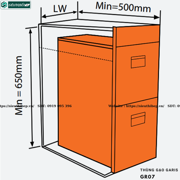 Thùng gạo Garis GR07 (Thùng gạo 2 khoang, mặt kính, 20kg)