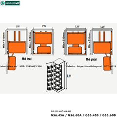 Tủ đồ khô Garis GS6.45A / GS6.60A / GS6.45D / GS6.60D (6 tầng, khay nhôm vách kính, kính mở)