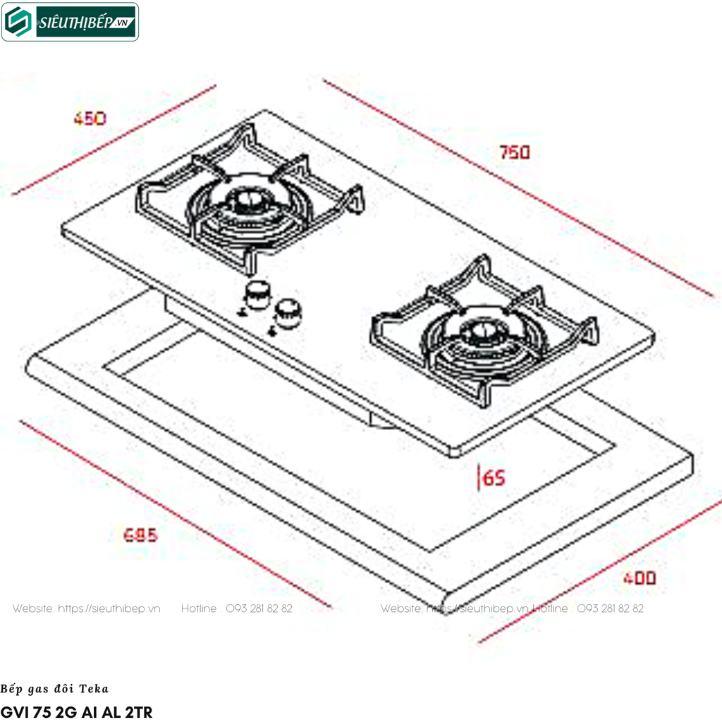 Bếp gas đôi Teka GVI 75 2G AI AL 2TR (Lắp âm)
