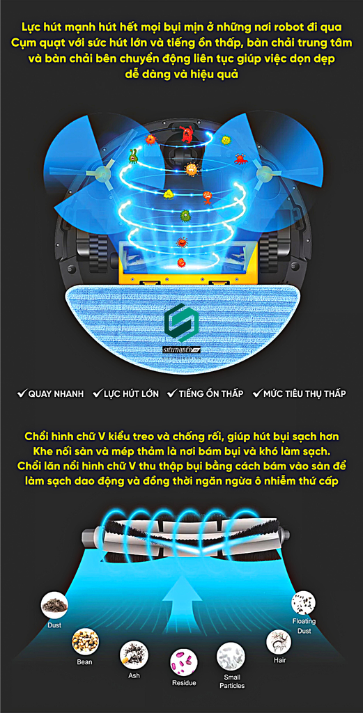 Robot hút bụi lau nhà Hubert HB - C68 - B (Màu đen) / HB - B68 - W (Màu trắng)