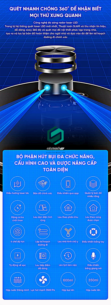 Robot hút bụi lau nhà Hubert HB - B79 - B / HB - B79 - W (Điều khiển bằng APP thông minh)