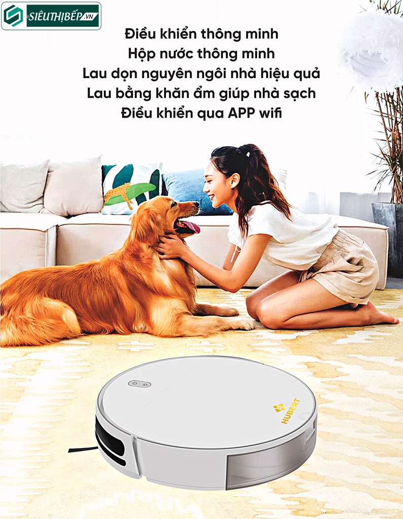 Robot hút bụi lau nhà Hubert HB - D68 - W / HB - D68 - B (Điều khiển bằng APP, giọng nói)