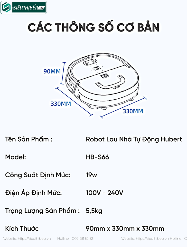 Robot hút bụi lau nhà Hubert HB - S66 (Điều khiển bằng APP, giọng nói)