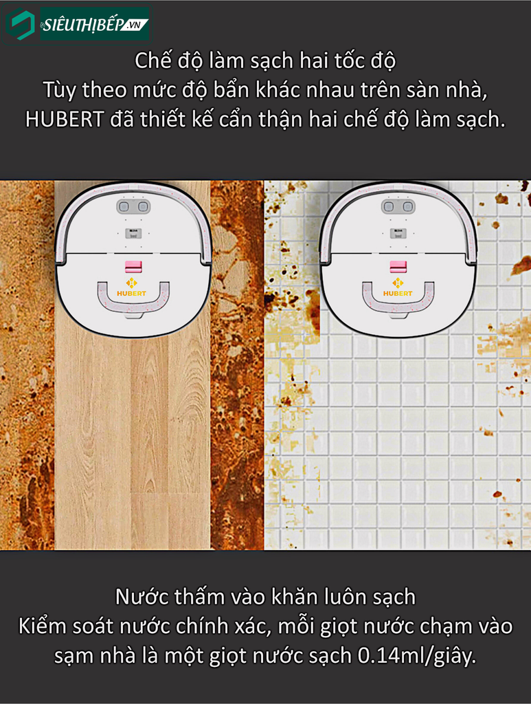 Robot hút bụi lau nhà Hubert HB - S66 (Điều khiển bằng APP, giọng nói)