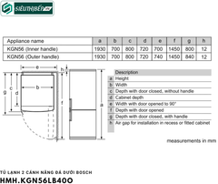 Tủ lạnh Bosch HMH KGN56LB40O - Serie 6 (2 cánh năng đá dưới - Made in Turkey)