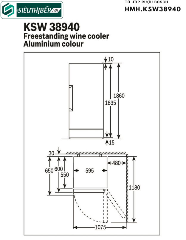 Tủ ướp rượu Bosch HMH KSW38940 - Serie 8 (Made in Danmark)