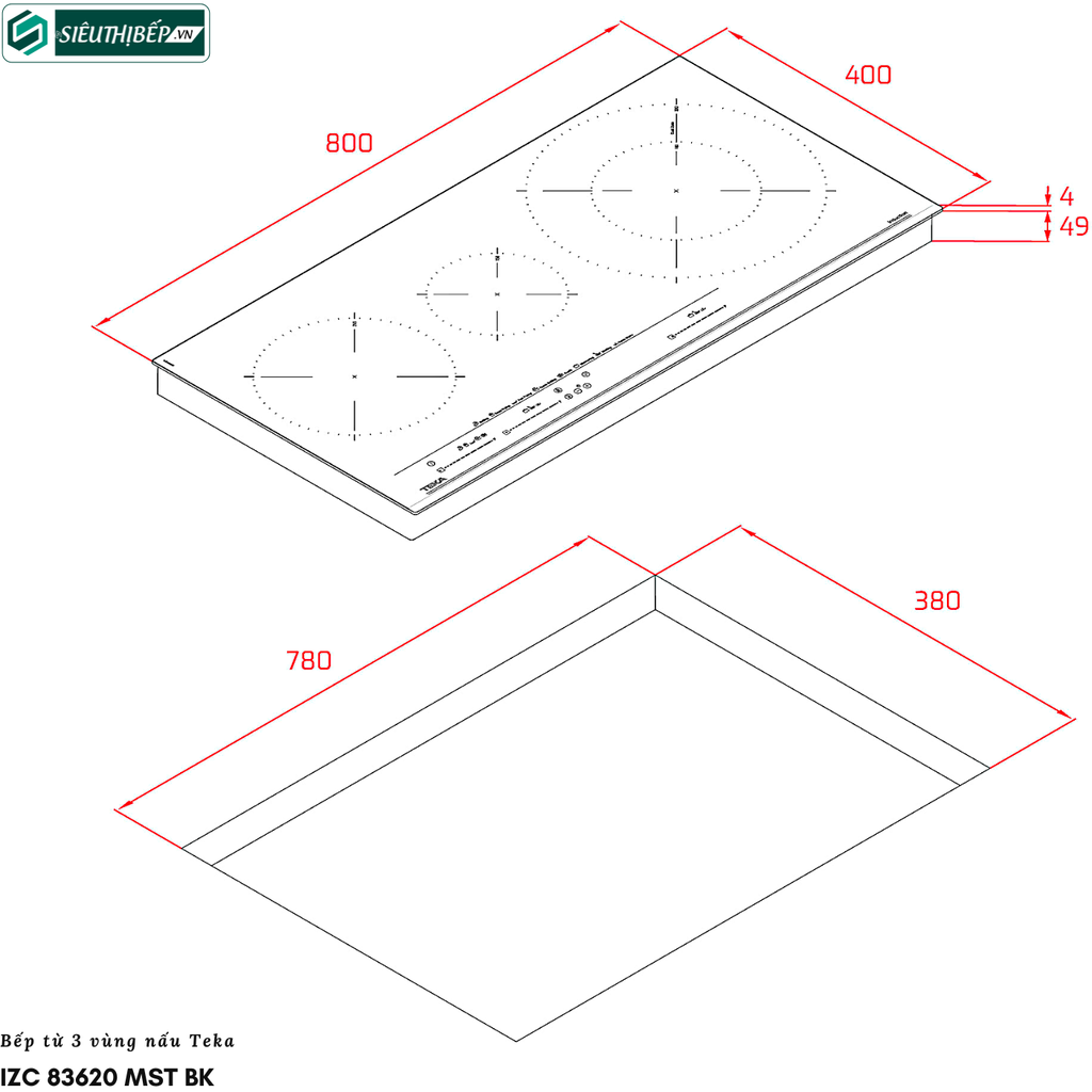 Bếp từ Teka IZC 83620 MST BK (3 vùng nấu - Made in Turkey)