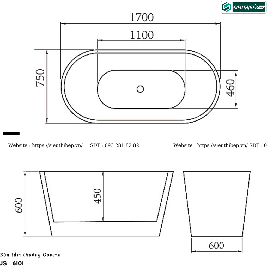 Bồn tắm Govern JS - 6101 (Bồn tắm nghệ thuật không bao gồm vòi sen)