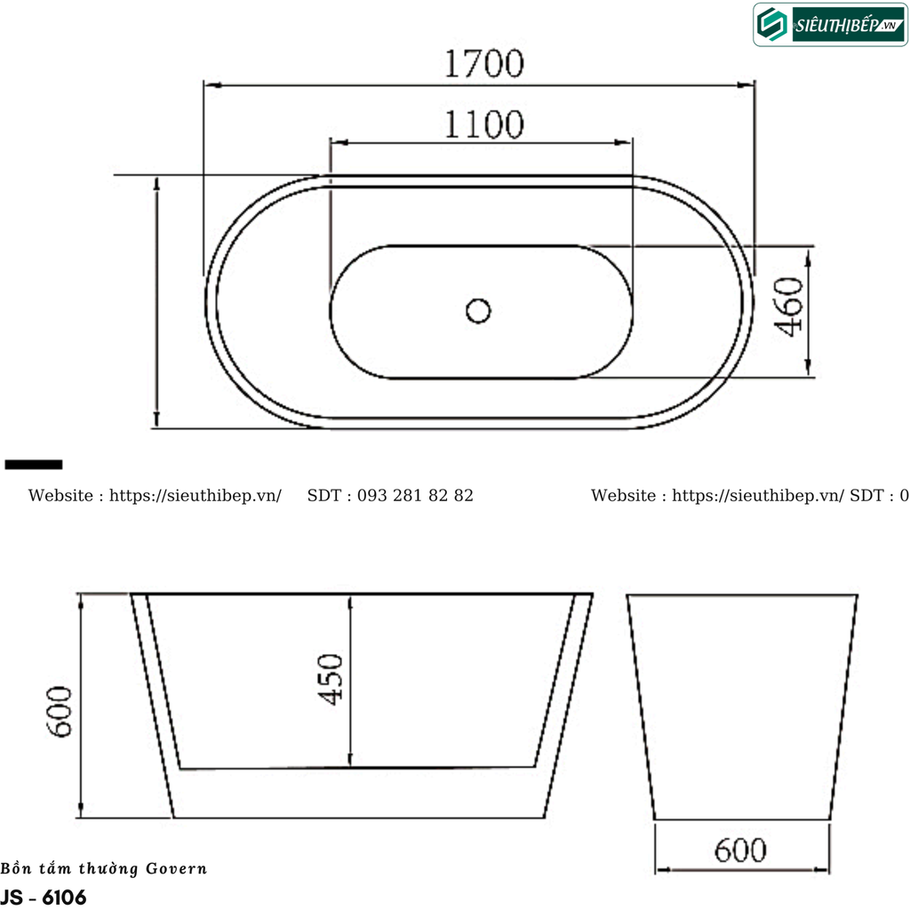 Bồn tắm Govern JS - 6106 (Bồn tắm nghệ thuật không bao gồm vòi sen)