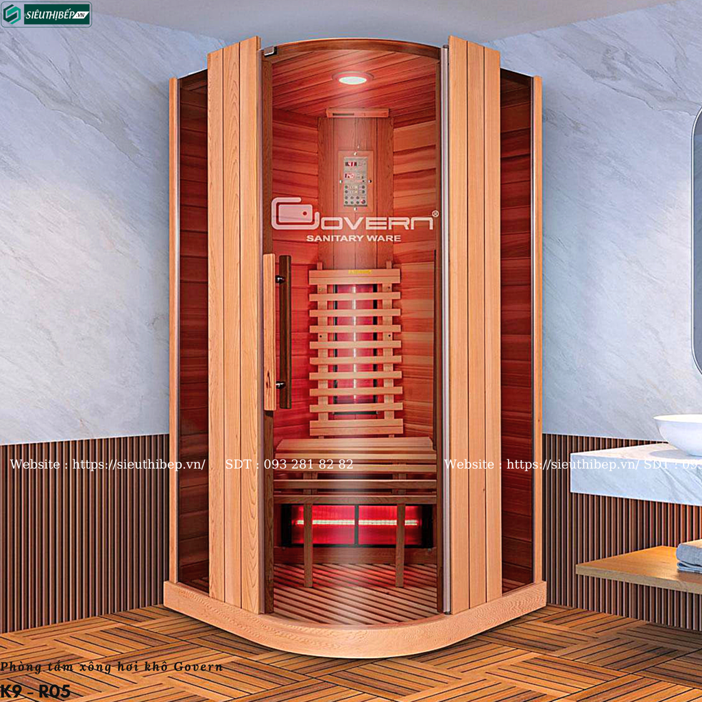 Phòng tắm xông hơi khô Govern K9 - R05 (Xông khô hồng ngoại, đế thấp, gỗ sồi đỏ)