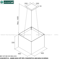 Máy hút mùi đảo Malloca CONCRETE K - 400BR / CONCRETE K-400 (Treo độc lập - Vuông)