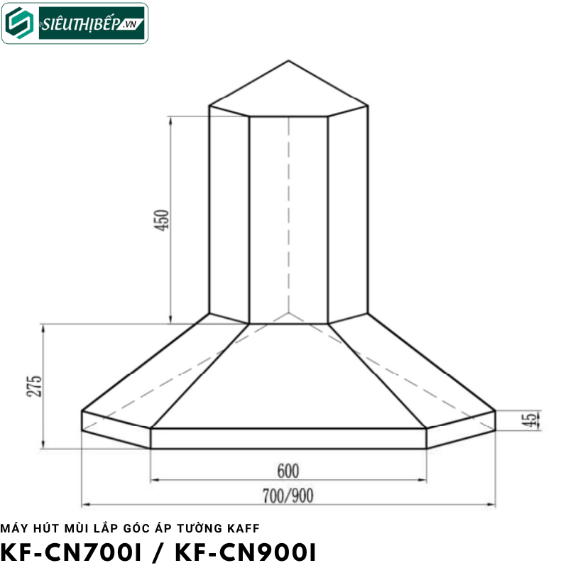 Máy hút mùi áp tường Kaff KF - CN700I / KF - CN900I (Lắp góc)