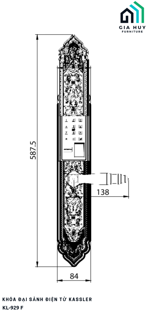 Khóa đại sảnh điện tử Kassler KL - 929 F (Tân cổ điển - Mở khóa bằng FACE ID,  APP WIFI Mạ vàng 24K)