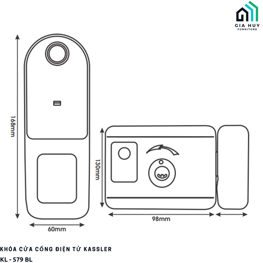 Khóa cửa cổng điện tử Kassler KL - 579 BL mở khóa bằng APP điện thoại thông minh