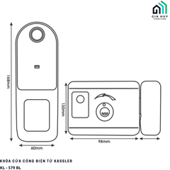 Khóa cửa cổng điện tử Kassler KL - 579 BL mở khóa bằng APP điện thoại thông minh