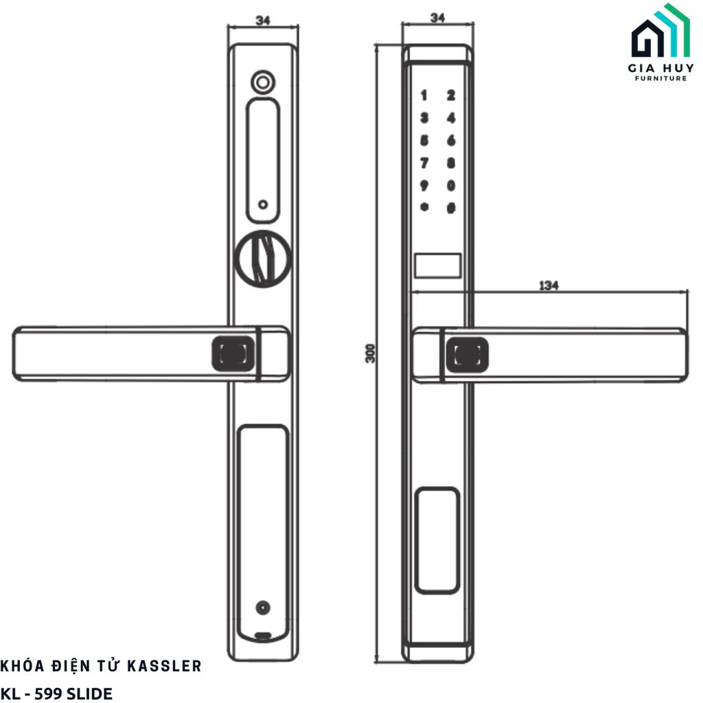 Khóa điện tử Kassler KL - 599 SLIDE mở khóa bằng APP điện thoại thông minh (Chuyên dụng cho cửa nhôm Xingfa, sắt)