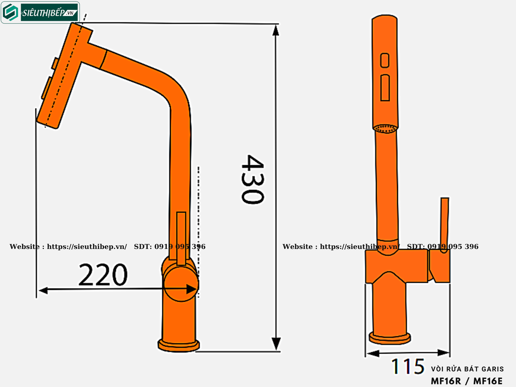 Vòi rửa bát Garis MF16R / MF16E (Đồng, Mạ PVD vàng hồng + đen nhám / Đánh bóng xước mờ )