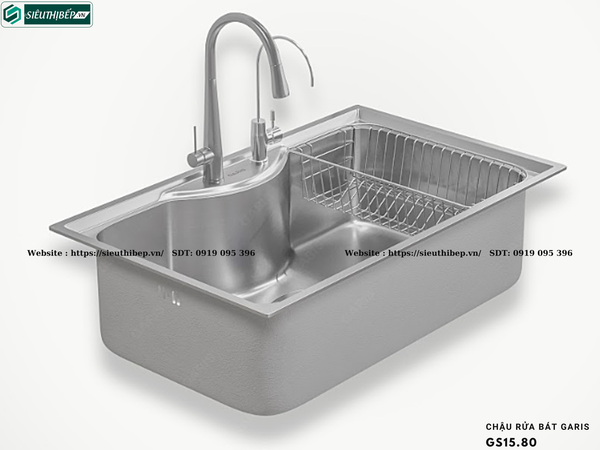 Chậu rửa bát Garis GS15.80 (1 hố to kiểu Nhật,Inox 304, bề mặt điện hóa xước mờ)