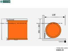 Thùng rác Garis GW05.10 / GW05.07 (Thùng đơn tròn, Vỏ inox, nắp màu ghi trắng, cánh mở, kích thước mặt cánh ≥ 400mm)