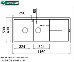 Chậu rửa bát đá Konox LIVELLO SMART 1160 (2 hộc 1 bàn chờ)
