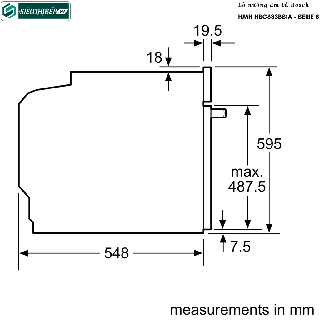 Lò nướng Bosch HMH HBG633BS1A - Serie 8 (71 Lít - Âm tủ)