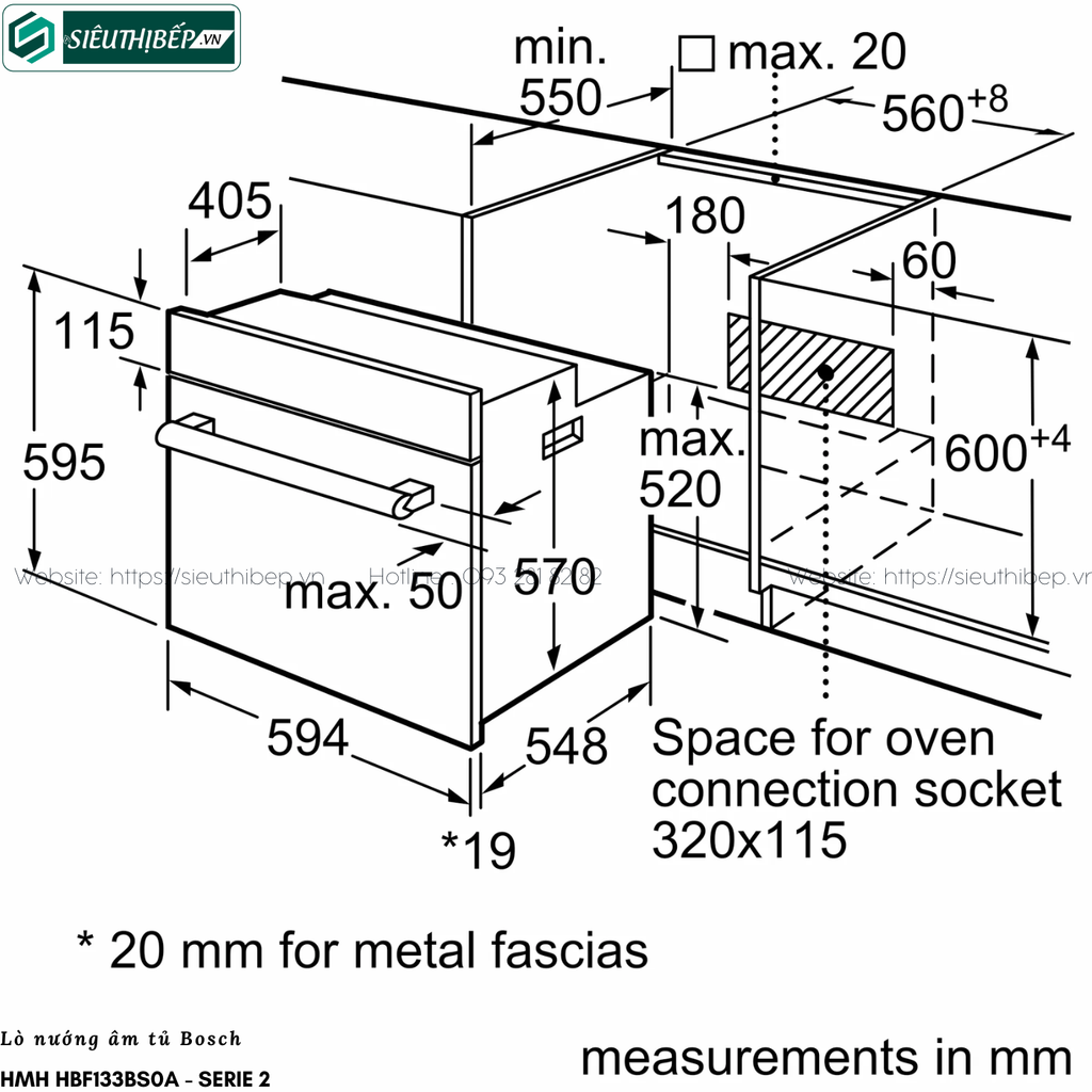 Lò nướng Bosch HMH HBF133BS0A - Serie 2 (66 Lít - Âm tủ)