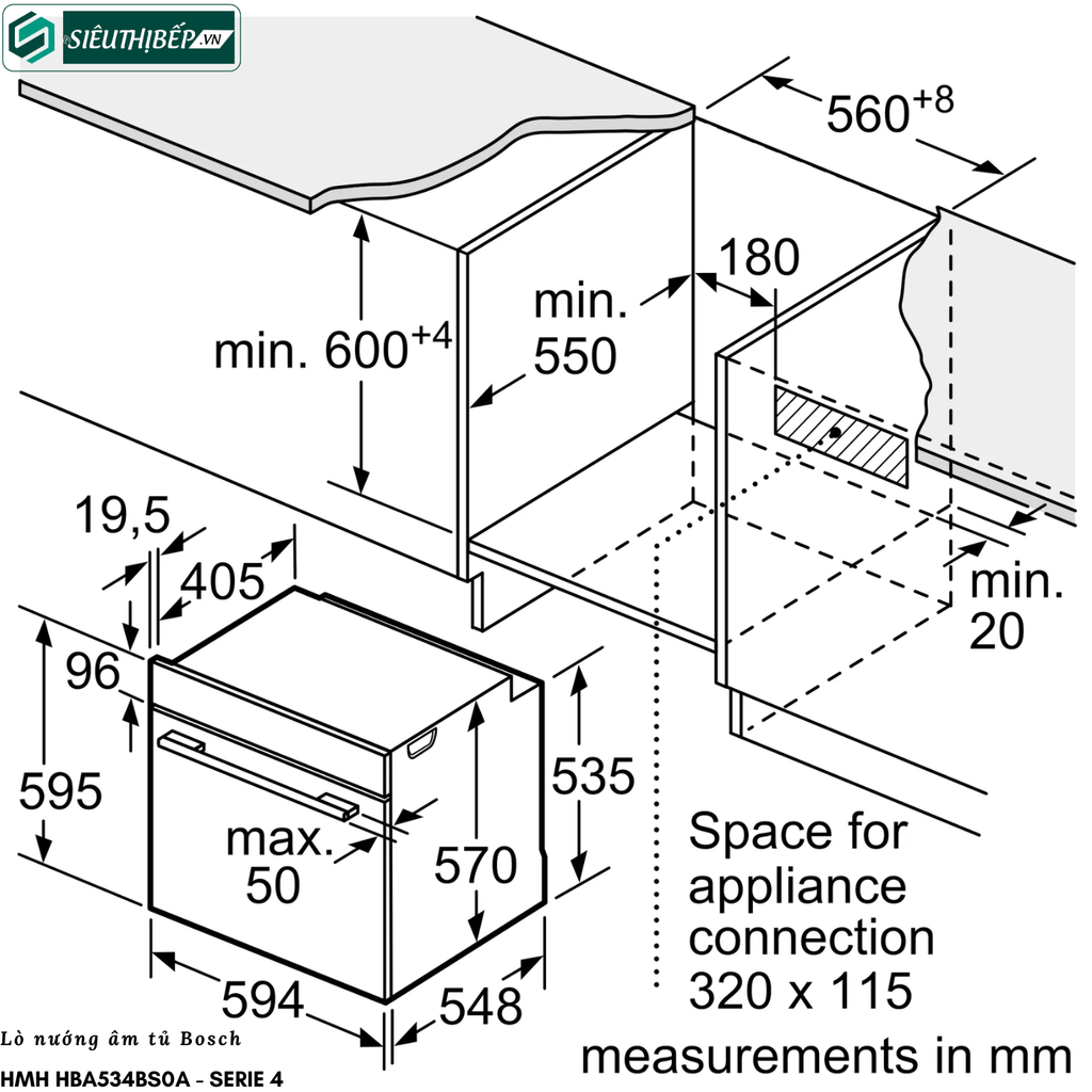 Lò nướng Bosch HMH HBA534BS0A - Serie 4  (71 Lít - Âm tủ)