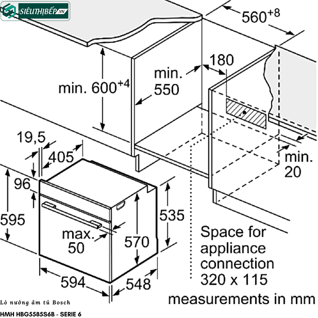 Lò nướng Bosch HMH HBG5585S6B - Serie 6 (71 Lít - Âm tủ)