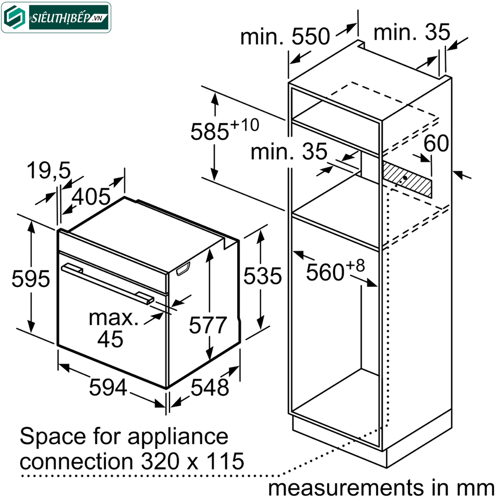 Lò nướng Bosch HMH HBG633BS1A - Serie 8 (71 Lít - Âm tủ)