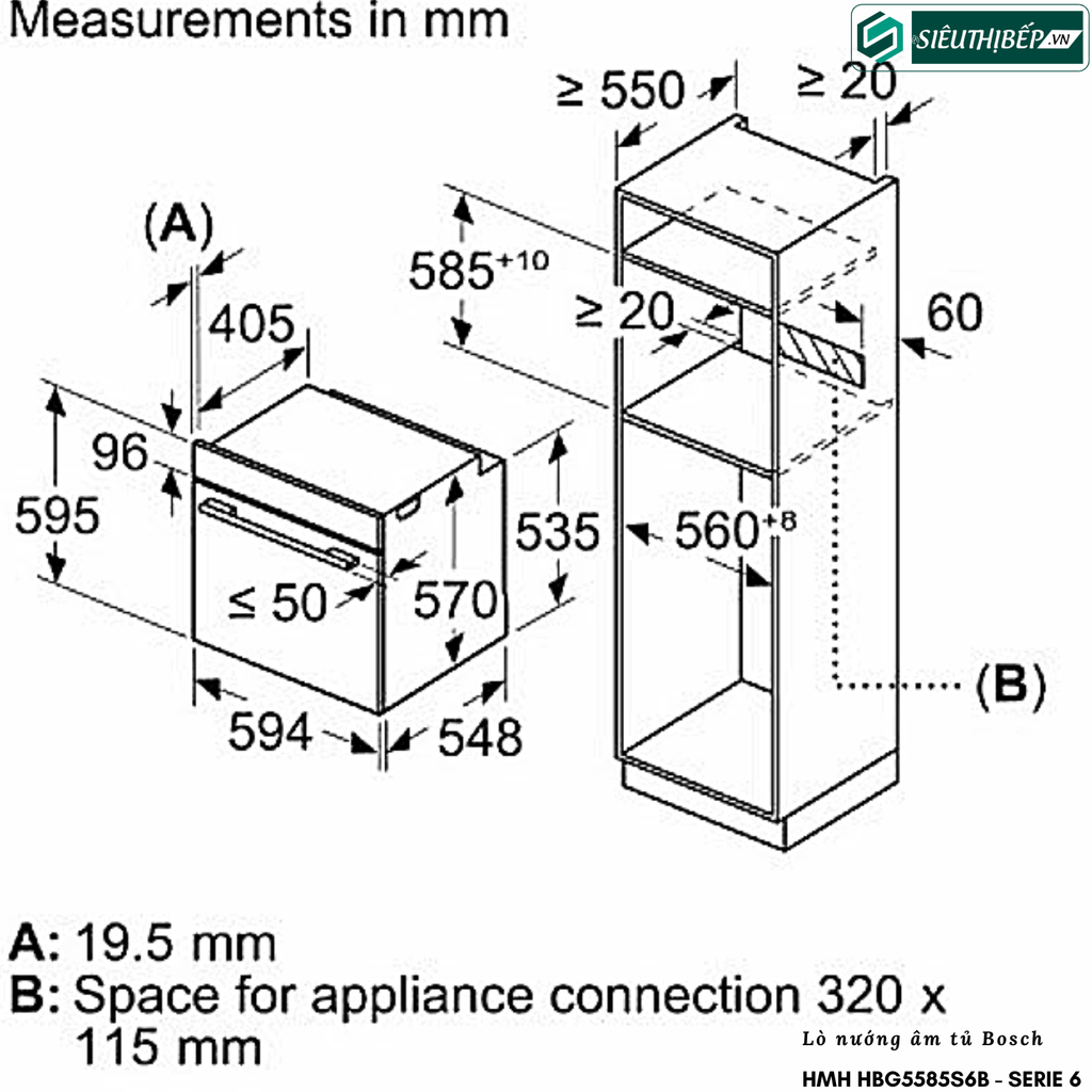 Lò nướng Bosch HMH HBG5585S6B - Serie 6 (71 Lít - Âm tủ)