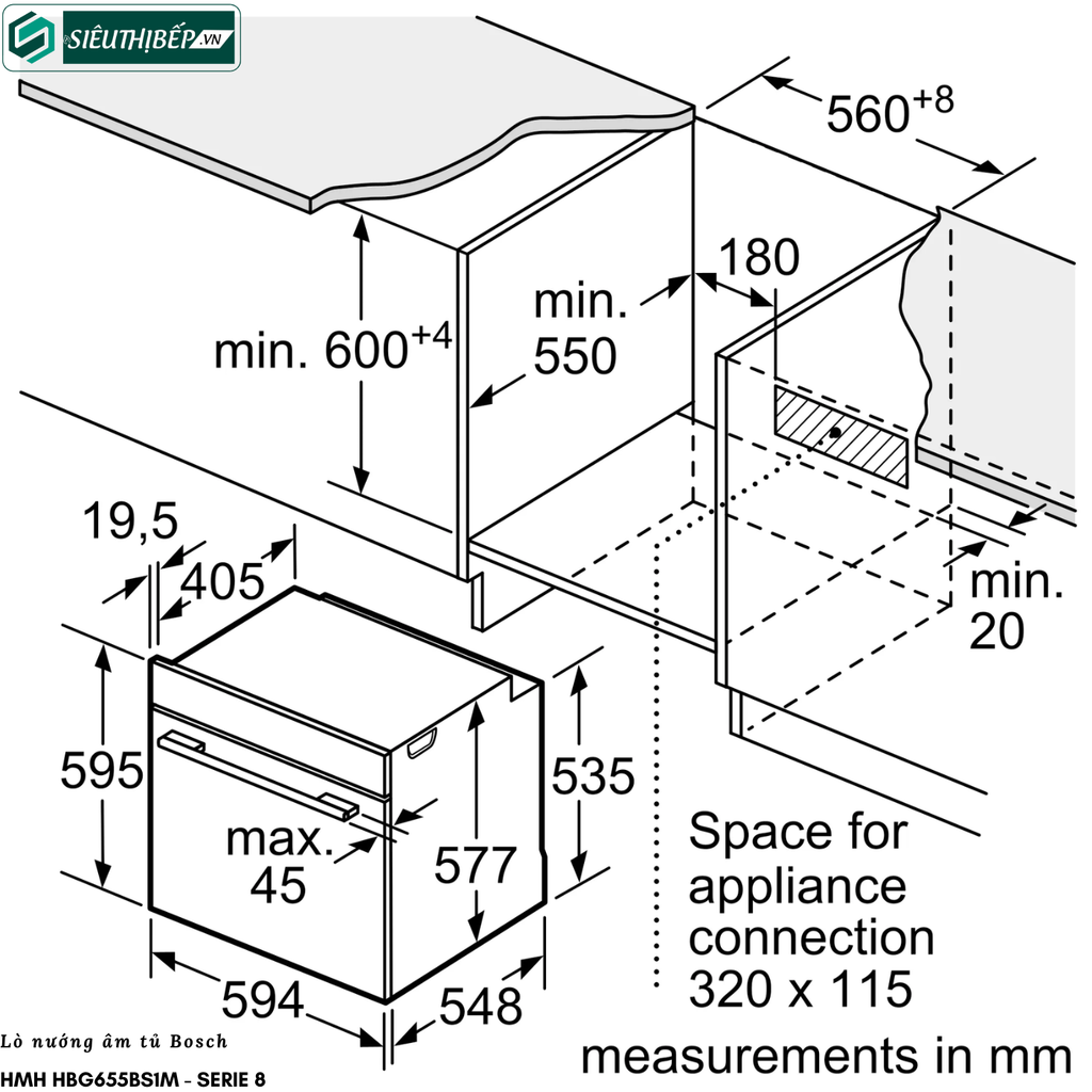 Lò nướng Bosch HMH HBG655BS1M - Serie 8 (71 Lít - Âm tủ)