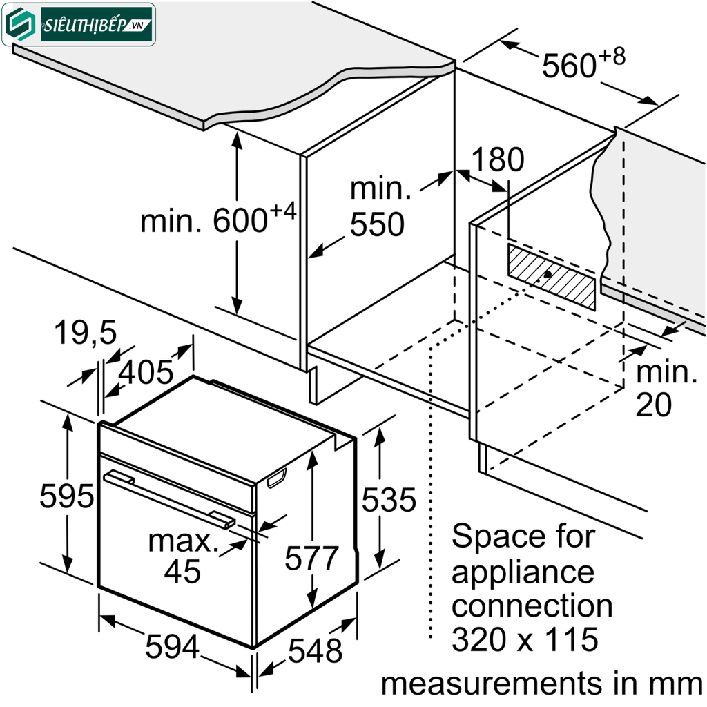 Lò nướng Bosch HMH HBG633BS1A - Serie 8 (71 Lít - Âm tủ)