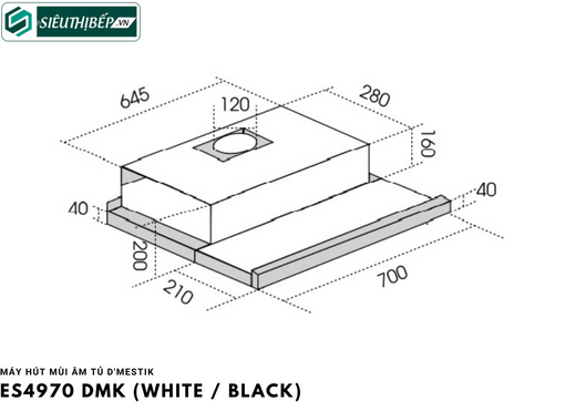 Máy hút mùi D'mestik ES 4970 DMK (Màu Đen / Trắng - Âm tủ)