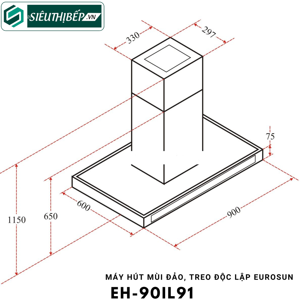 Máy hút mùi đảo Eurosun EH - 90IL91 (treo độc lập)