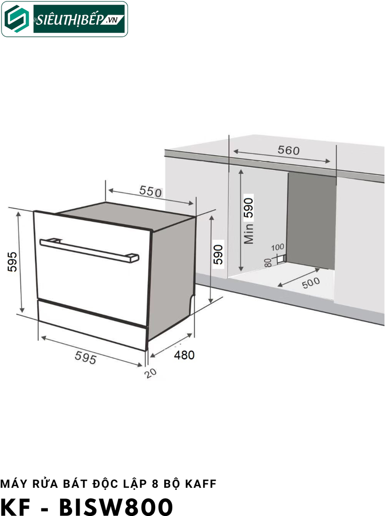 Máy rửa bát Kaff KF - BISW800 (Nhỏ -Độc lập - 8 bộ đồ ăn Châu Âu)