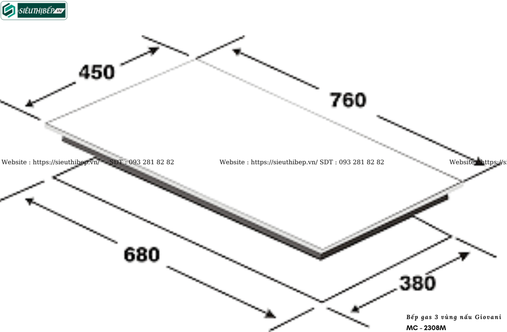 Bếp gas Giovani MC - 2308M (Lắp âm - 3 vùng nấu)