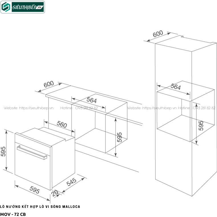 Lò kết hợp Malloca MOV - 72 CB (Lò nướng kết hợp lò vi sóng - 72 Lít)